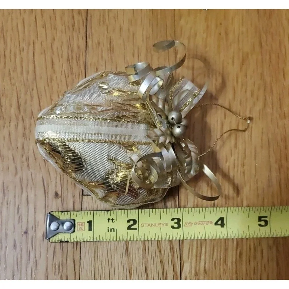 Vintage Christmas Fabric Ornaments Hearts Stars Stockings Set of 8 Gold